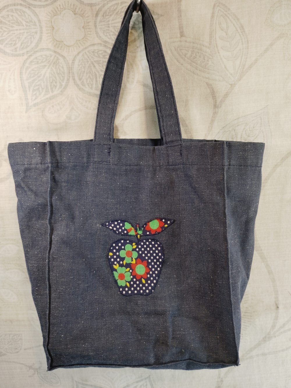 Mini Tote Bag with Floral Apple Appliqué